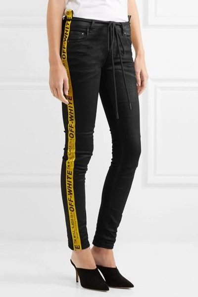 Shop Off-white Strap Coated Mid-rise Skinny Jeans