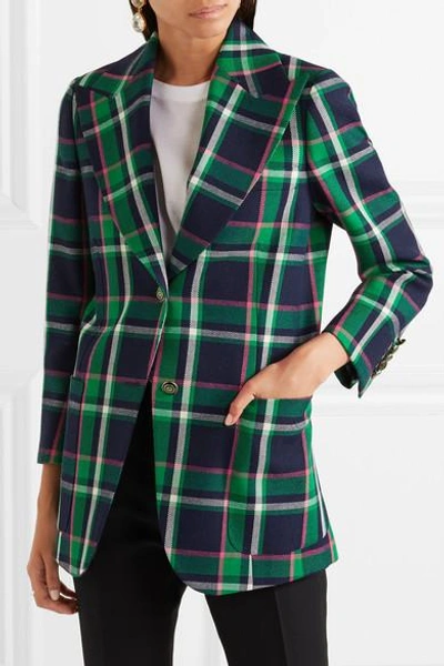 Gucci Checked Tiger-appliqué Wool Jacket In Green Multi | ModeSens
