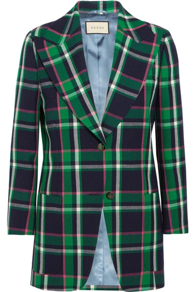 Gucci Checked Tiger-appliqué Wool Jacket In Green Multi | ModeSens