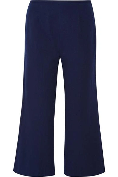 Shop Solid & Striped + Staud The Ipanema Cotton-seersucker Wide-leg Pants In Navy