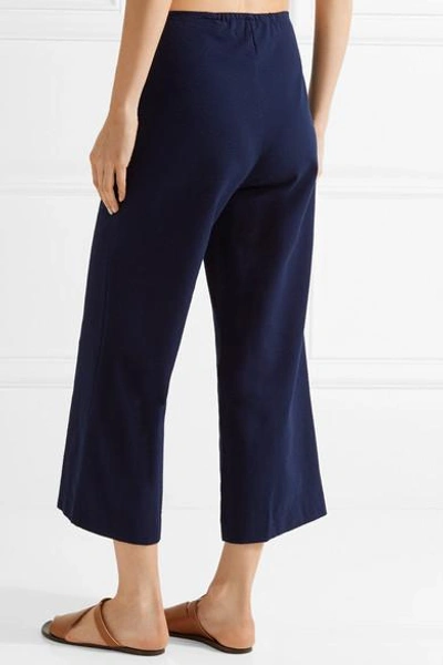 Shop Solid & Striped + Staud The Ipanema Cotton-seersucker Wide-leg Pants In Navy