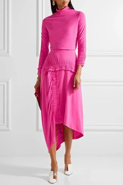 Shop Preen Line Sandy Ruffled Stretch-jersey Midi Skirt In Bright Pink