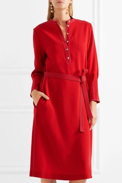 Shop Joseph Grace Belted Crepe Dress In Red
