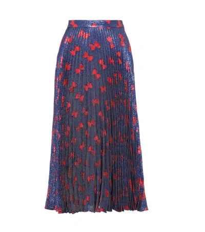 Shop Gucci Printed Metallic Silk-blend Skirt In Blue