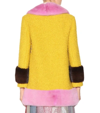 Shop Gucci Mink Fur-trimmed Wool-blend Coat In Hoeey Yellow
