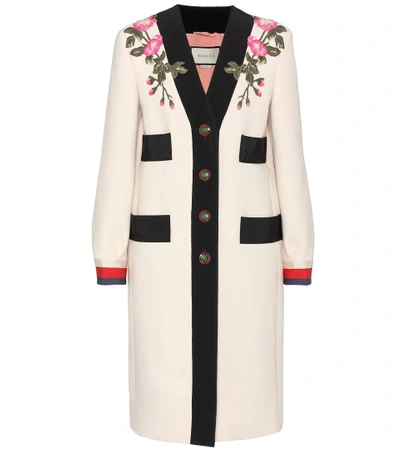 Shop Gucci Embroidered Wool Coat In White
