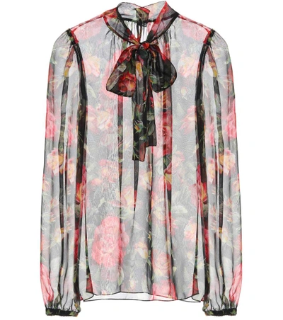 Dolce & Gabbana Printed Silk Pussy-bow Blouse In Multicoloured