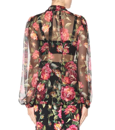 Shop Dolce & Gabbana Printed Silk Pussy-bow Blouse In Multicoloured
