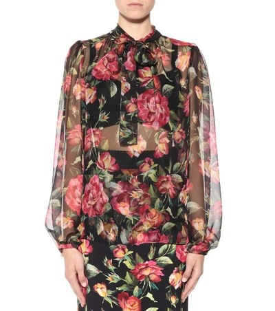 Shop Dolce & Gabbana Printed Silk Pussy-bow Blouse In Multicoloured