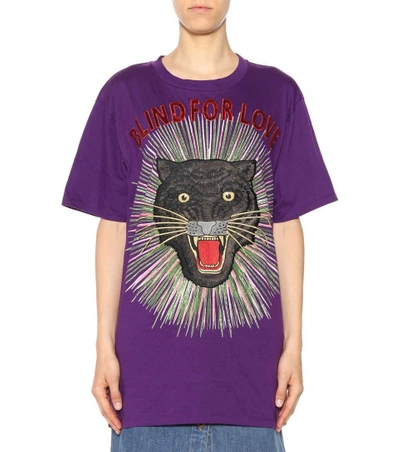 Shop Gucci Sequinned Cotton T-shirt In Purple