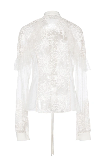 Shop Elie Saab Tulle And Lace Pussy-bow Blouse In Blue