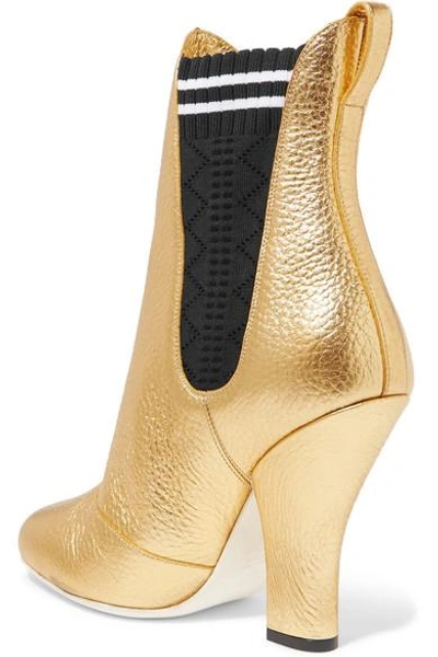 Shop Fendi Metallic Textured-leather Ankle Boots