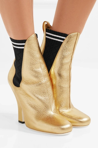 Shop Fendi Metallic Textured-leather Ankle Boots