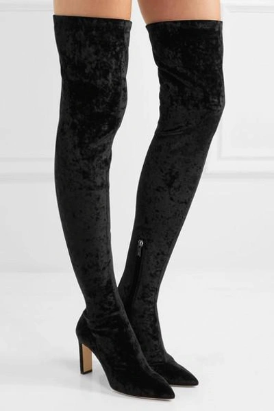 Shop Jimmy Choo Lorraine 85 Crushed Stretch-velvet Over-the-knee Boots