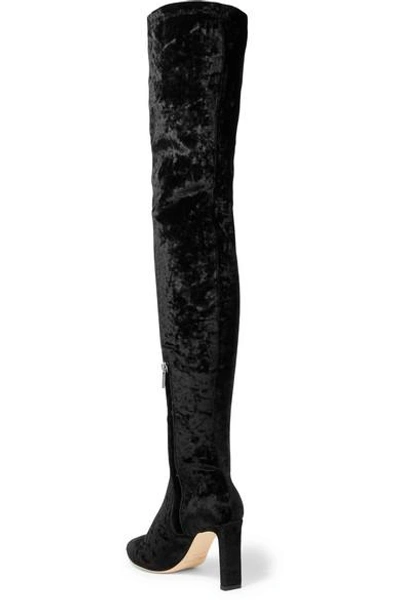 Shop Jimmy Choo Lorraine 85 Crushed Stretch-velvet Over-the-knee Boots