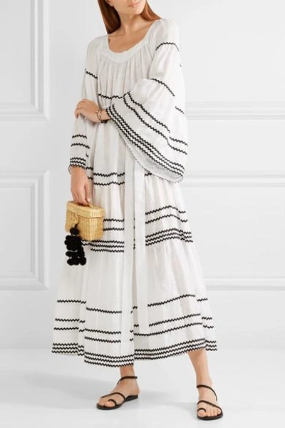 Shop Lisa Marie Fernandez Rickrack-trimmed Linen Maxi Dress In White
