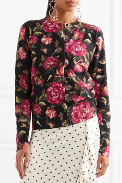 Shop Dolce & Gabbana Floral-print Cashmere Cardigan