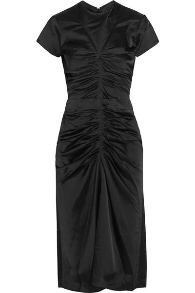 Shop Isabel Marant Else Ruched Satin Midi Dress In Black