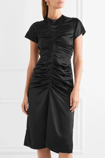 Shop Isabel Marant Else Ruched Satin Midi Dress In Black