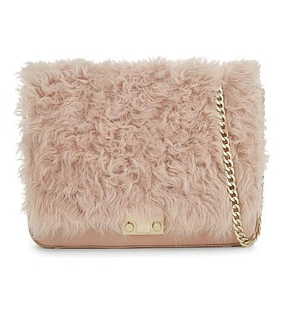 Shop Loeffler Randall Shearling Front Flap Leather Cross-body Bag In Ppink/sand