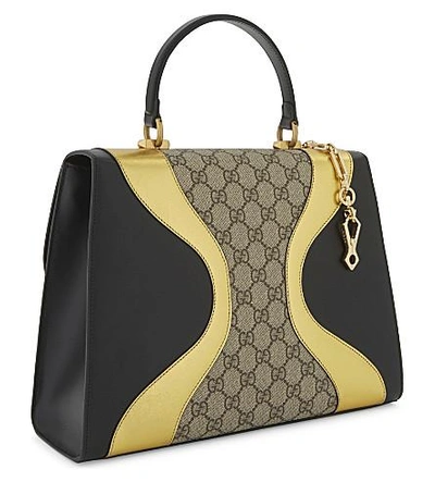 Shop Gucci Osiride Leather Top Handle Bag In Black Gold