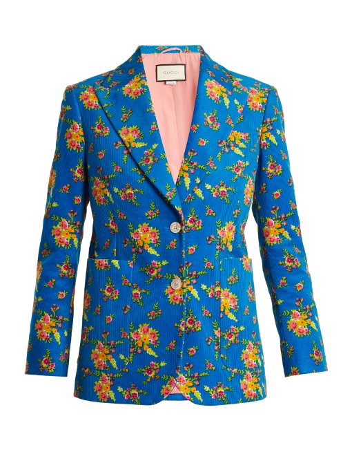 Gucci Single-breasted Floral-print Corduroy Jacket In Blue Print | ModeSens
