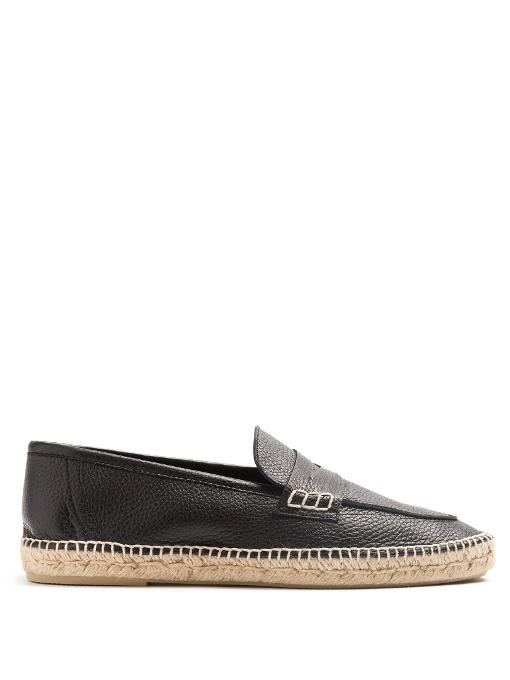 Loewe Grained-leather Espadrille Penny Loafers In Brown | ModeSens