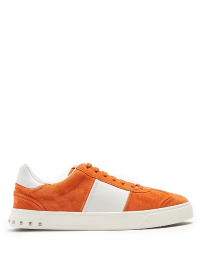 Valentino Garavani Men's Fly Suede Low-top Sneakers In Orange Multi
