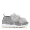 JIMMY CHOO NORWAY Moonstone Knit and Lurex Trainers with Silver Fur Pom Poms,NORWAYKIO S