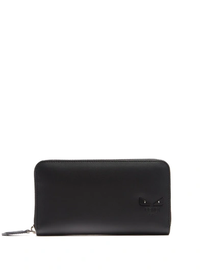 Fendi Bag Bugs Zip-around Leather Wallet In Black