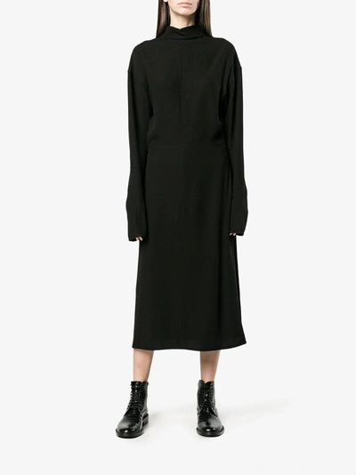 Shop Marni Backwards Collar Long Sleeve Dress In Black