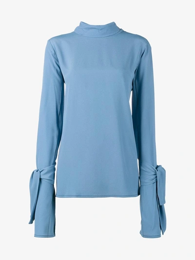 Shop Marni Tie Neck Long Sleeve Blouse In Blue