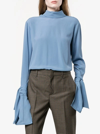 Shop Marni Tie Neck Long Sleeve Blouse In Blue