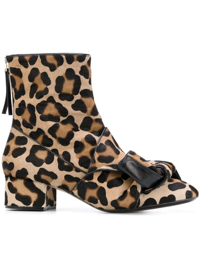 N°21 Leopard-print Calf Hair Bow Boots In Black
