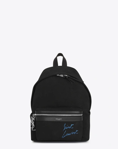 Saint Laurent Signature Embroidered Canvas Backpack - Black