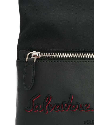 Shop Ferragamo Salvatore  Embroidered Logo Messenger Bag - Black