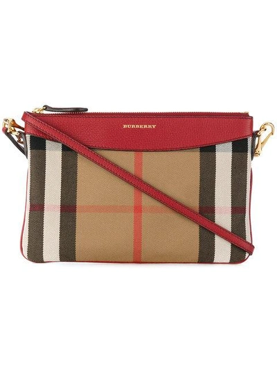 Burberry Peyton Haymarket Check Leather Clutch Bag, Tan In Bright Toffee/ Multicolour