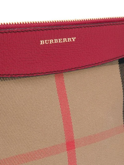 Shop Burberry House Check And Leather Clutch Bag - Red