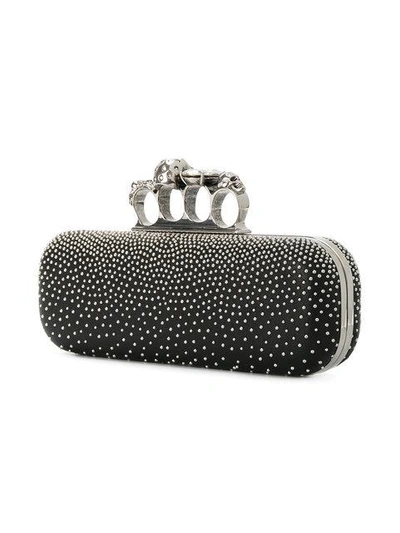 Shop Alexander Mcqueen Studded Four-ring Clutch Bag In Black