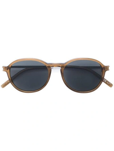 Shop Saint Laurent Sl 110 Round Frame Sunglasses In Brown