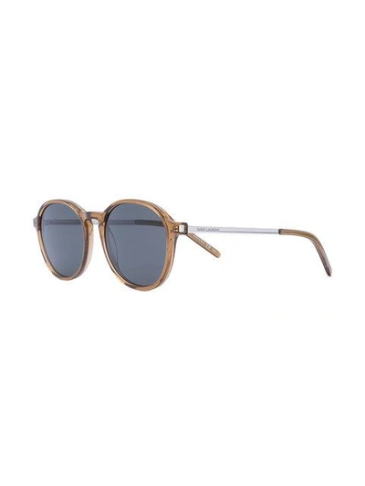 Shop Saint Laurent Sl 110 Round Frame Sunglasses In Brown