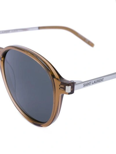 Shop Saint Laurent Sl 110 Round Frame Sunglasses In Brown