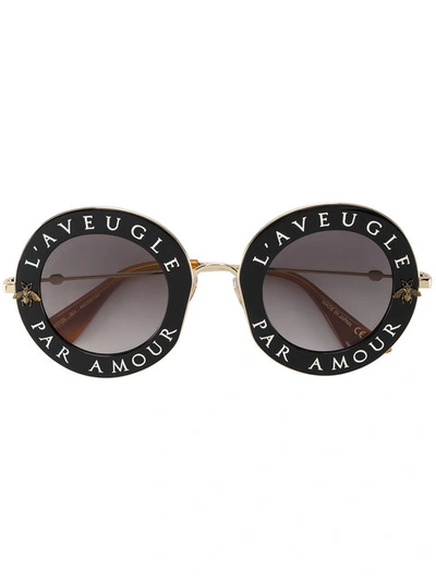 Gucci L'aveugle Par Amour Round Sunglasses, Black | ModeSens