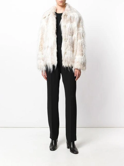 Shop Helmut Lang Fringed Coat  In Neutrals