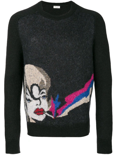 Saint Laurent Black Smoking Lady Sweater In Multicolor