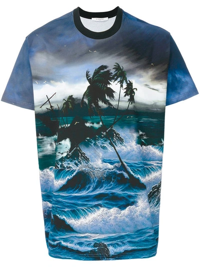Givenchy Seascape-print Cotton-jersey T-shirt In Blue