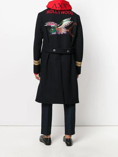 Shop Gucci Embroidered Double-breasted Coat In Blue