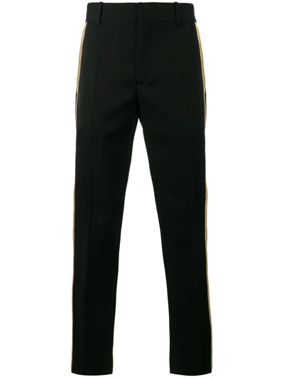 Alexander Mcqueen Gold Stripe Straight Leg Black Trousers In 1000black