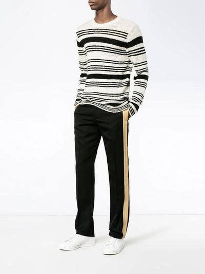 Shop Alexander Mcqueen Gold Stripe Straight Leg Black Trousers In 1000black