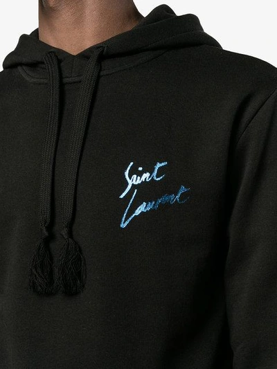 Shop Saint Laurent Black Signature Print Hoodie